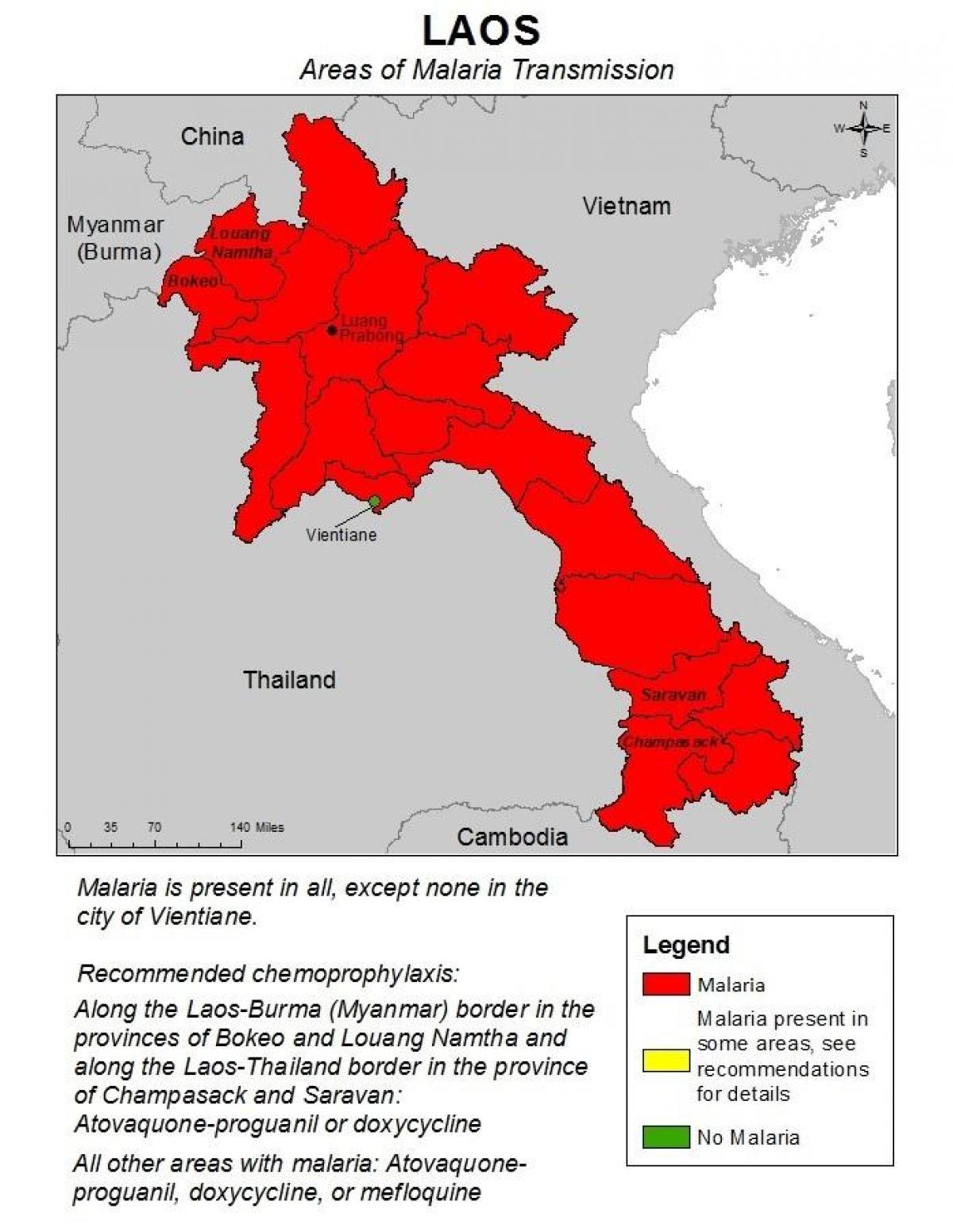 რუკა ლაოსი მალარიის 