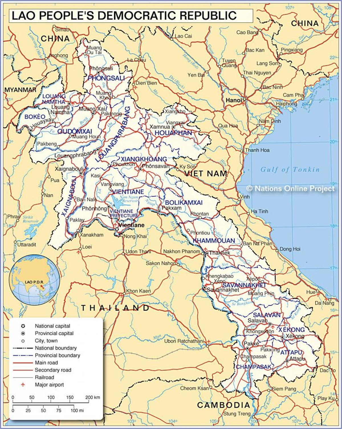 რუკა ლაოსი და მის მიმდებარე ქვეყნებში