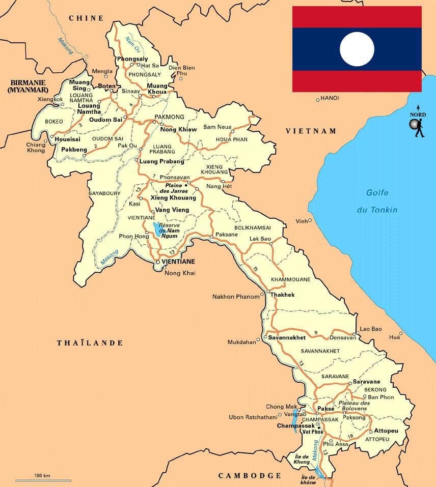 რუკა სამხრეთ ლაოსში
