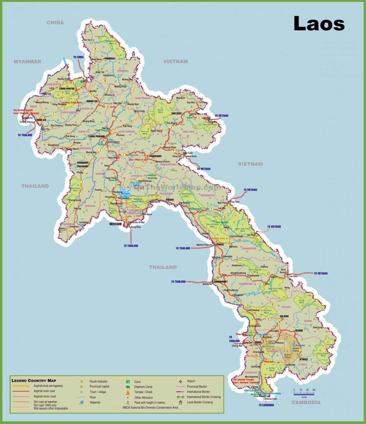 ლაოსი ტურისტული ატრაქციონები რუკა